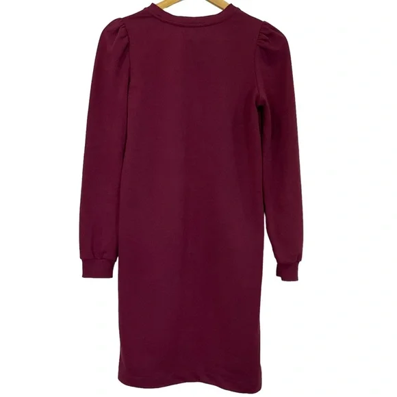 Boden Women’s Puff Sleeve Sweatshirt Dress - Burgundy Long Sleeve Stretc… - Picture 2 of 16